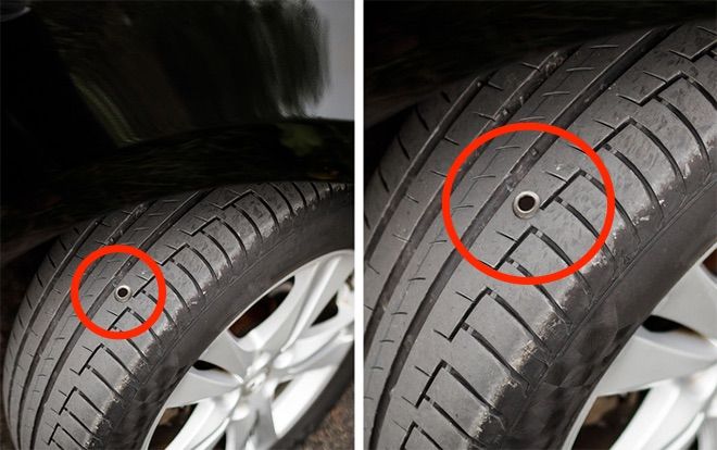 Thấy lốp xe 'dính' ống kim loại kiểu này, tài xế nên cẩn thận vì có thể sắp gặp cướp