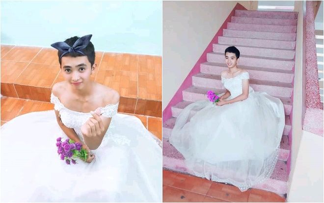 Khi nam sinh 'chuẩn men' diện váy cưới: Chụp ảnh 'thảo mai' đến nỗi người xem cười không nhặt được miệng