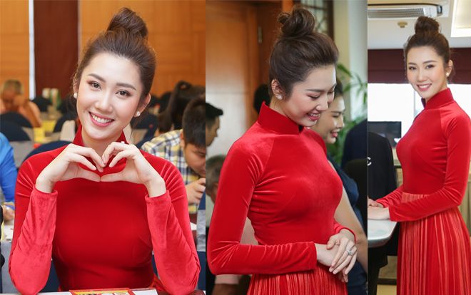 Thúy Ngân 'Gạo nếp gạo tẻ' kiêu sa với áo dài nhung đỏ chuẩn mốt thu đông