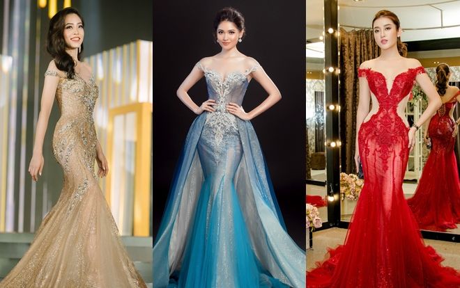 Trang phục dạ hội của Hoa hậu Việt thi quốc tế: Sự 'dậm chân' một kiểu nhiều màu