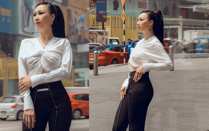 Hoa hậu 3 con Paris Vũ khoe hông quả táo căng tròn quyến rũ giữa đường phố Malaysia