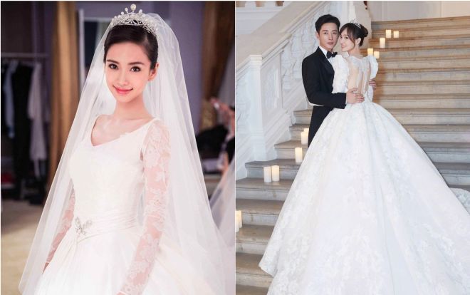 So sánh váy cưới gây bão mạng xã hội của Đường Yên - Angelababy, ai lộng lẫy hơn?