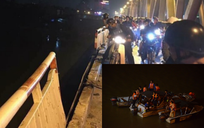 Tung thợ lặn tìm kiếm ô tô tông đổ lan can cầu Chương Dương lao xuống sông Hồng