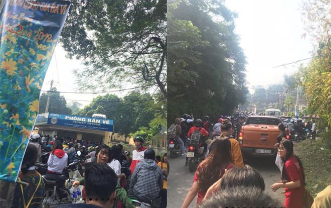 Dòng xe tắc dài nhích nhẹ gần 5km khi dòng người ùn ùn kéo nhau lên Ba Vì ngắm hoa dã quỳ