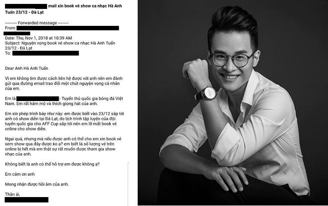 Dân tình sục sôi 'truy tìm' danh tính cầu thủ viết email cho Hà Anh Tuấn xin book vé show ca nhạc