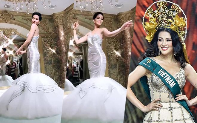 Diện váy dạ hội cùng 'tủ đồ' với Phương Khánh, H'Hen Niê hóa công chúa trước thềm Miss Universe 2018