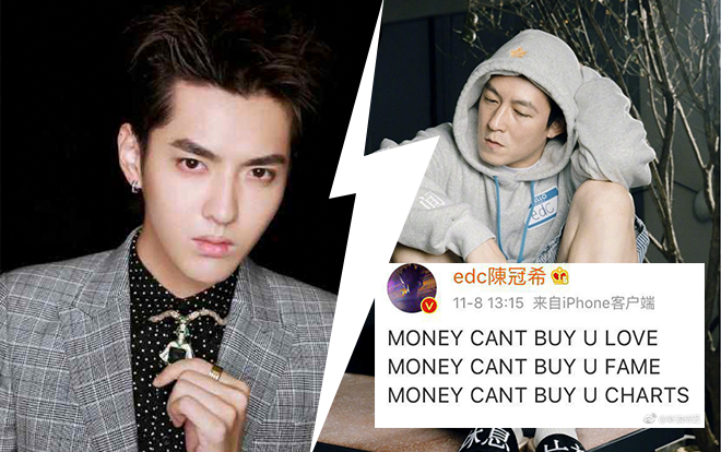 Vừa phục hồi top 1 lại tiếp tục biến mất, Ngô Diệc Phàm bị Trần Quán Hy nói bóng gió bỏ tiền mua bảng xếp hạng