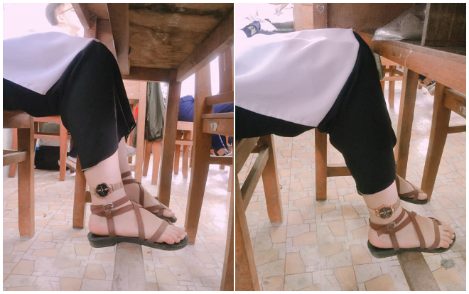 Nữ sinh chơi chiêu độc đeo hẳn đồng hồ vào chân, dân tình thắc mắc: 'Muốn xem giờ thì làm sao?'