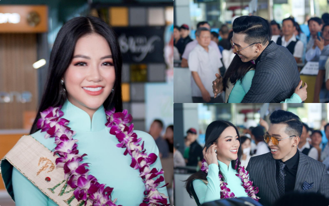 Tân Hoa hậu Trái Đất 2018 Phương Khánh ôm chầm Nam vương Ngọc Tình ngày về Việt Nam
