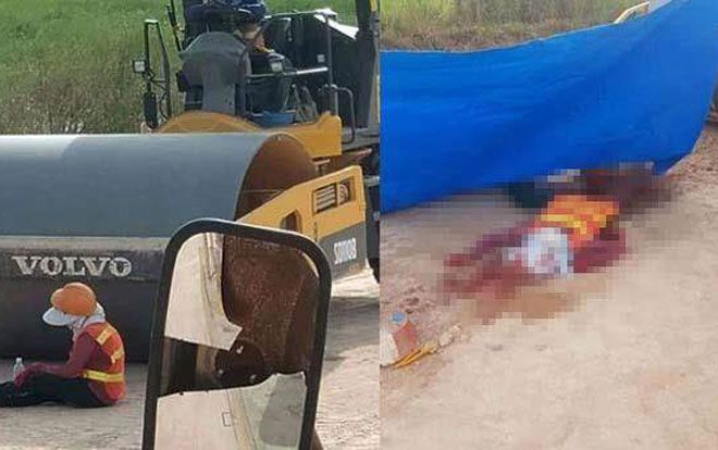 Ngồi nghỉ trước xe lu, công nhân bị nghiền nát