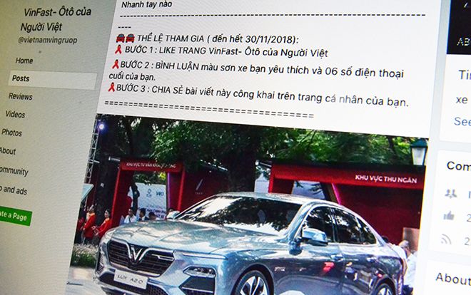 Hàng chục nghìn người dùng Facebook 'mắc lừa' tặng xe hơi VinFast miễn phí