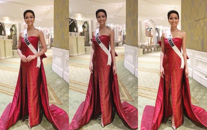 H'Hen Niê mặc chiếc váy thắt nơ khổng lồ trình diễn thời trang trong đêm tiệc V.I.P