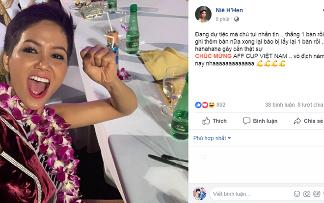 Thùy Tiên đi 'bão' bằng Grab Bike, H'Hen Niê đang tham gia Miss Universe 2018 cũng không quên chúc mừng ĐTVN