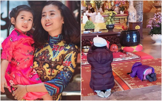 Xúc động trước hình ảnh con gái Mai Phương cúi gập người trước Đức Phật xin cho mẹ qua khỏi căn bệnh ung thư