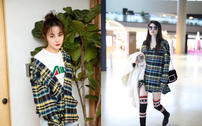 Địch Lệ Nhiệt Ba lấn át thiên thần Victoria's Secret Sui He trong chiếc áo sơ mi kẻ cá tính