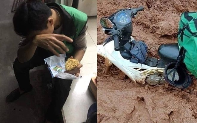 Chật vật đưa hàng tới nơi, anh shipper ngồi thụp xuống ăn mì tôm sống khiến ai nhìn cũng xót xa