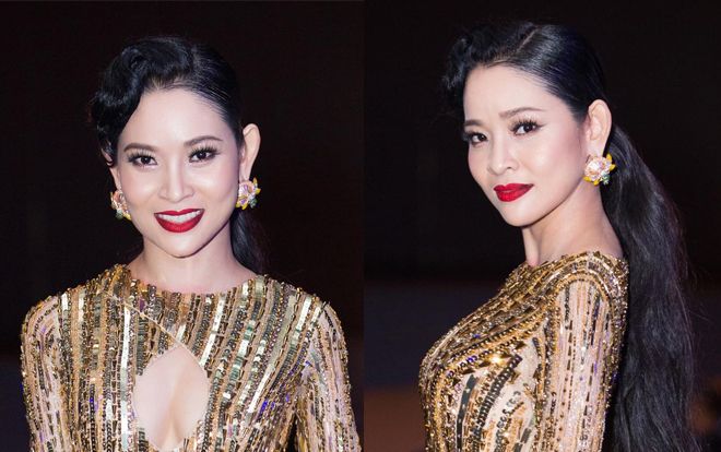 Á hậu 4 con mặc váy khoét ngực cực hiểm khoe dáng gợi cảm trên thảm đỏ