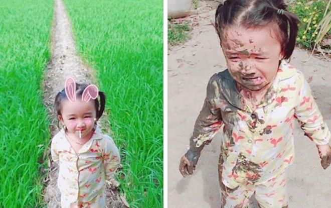 Bé gái siêu dễ thương nhọ nhất đầu năm 2019: Đang tạo dáng thì ngã luôn xuống vũng bùn