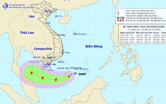 Cơn bão đầu tiên năm 2019 gây mưa và gió giật ở các tỉnh Nam Bộ