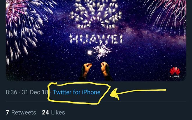 Vừa sang năm mới, Huawei đã 'dính phốt' khi tới hai lần dùng iPhone để đăng bài trên Twitter