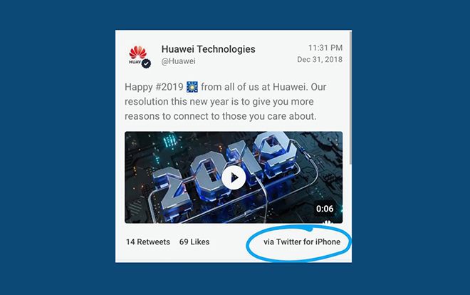 Hai nhân viên dùng iPhone để đăng bài lên tài khoản Twitter của Huawei nhận 'trái đắng'