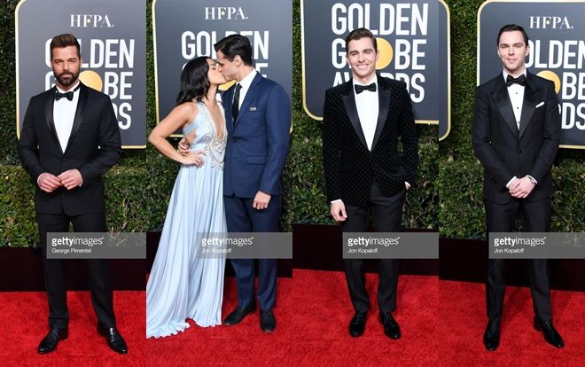Thảm đỏ 'Quả Cầu Vàng 2019': Gina Rodriguez và Joe Locicero hôn nhau đắm đuối - Ricky Martin, Nicholas Hoult và  Dave Franco vô cùng điển trai