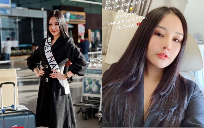 Lê Âu Ngân Anh xuất hiện với gương mặt căng cứng ở sân bay, lên đường thi Miss Intercontinental 2018