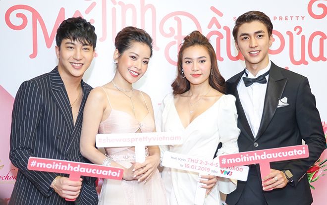 Lan Ngọc, Chi Pu sang trọng quyến rũ bên hai 'mối tình đầu' Bình An - B Trần tại họp báo 'She Was Pretty' Việt Nam