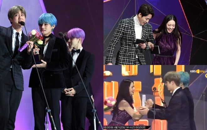 Phản ứng của khán giả khi Go Ara - V (BTS) nắm chặt tay trên sân khấu 'Seoul Music Awards 2019'