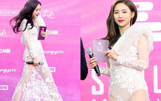 MC Han Cho Im diện váy xuyên thấu lộ liễu gây rúng động thảm đỏ Seoul Music Awards 2019