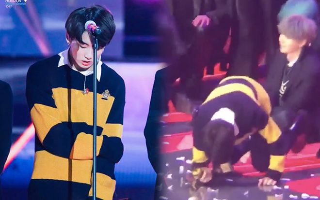 Fan xót xa khoảnh khắc Jungkook (BTS) kiệt sức gục ngã khi vừa xuống sân khấu