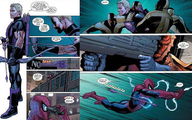 Spidey từng cắm mũi tên vào thân tội phạm để an ủi Hawkeye
