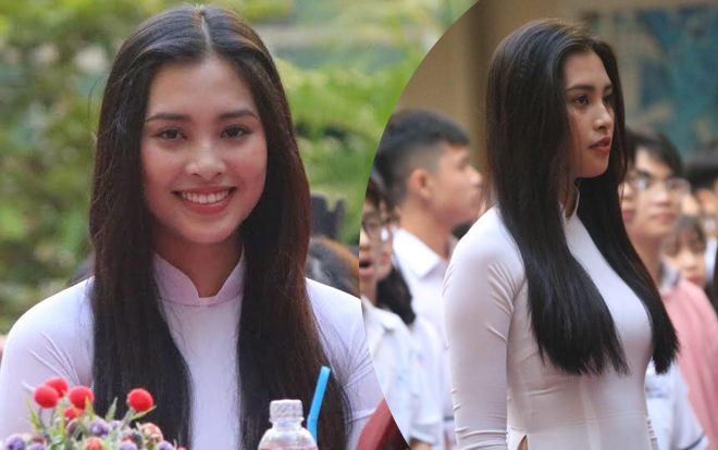 Hoa hậu Tiểu Vy 'thản nhiên' để mặt mộc, đầu tóc bù xù về thăm trường cũ