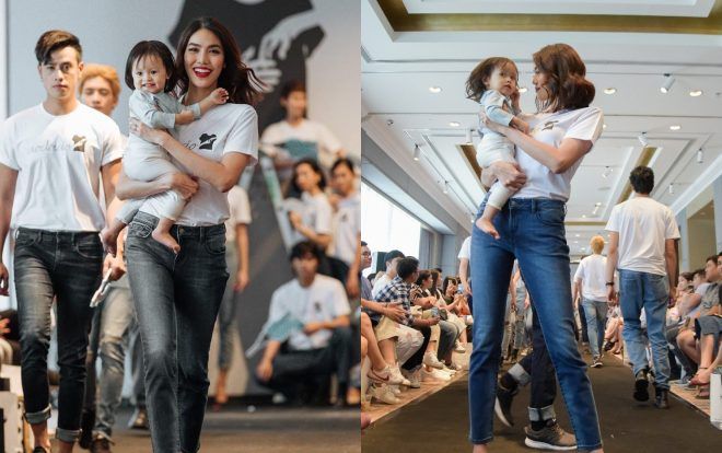 Lan Khuê bế em bé đi catwalk, đập tan tin đồn đang có bầu