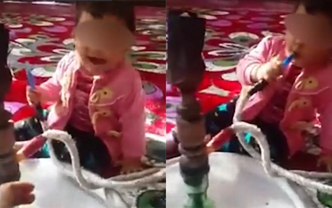 Người lớn để mặc bé gái phì phèo hút shisha gây sốc