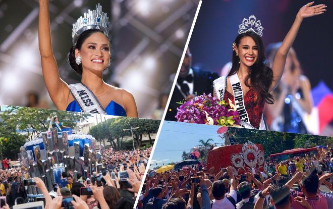Cùng là diễu hành sau đăng quang Miss Universe nhưng Pia Wurtzbach và Catriona Gray lại khác biệt thế này!