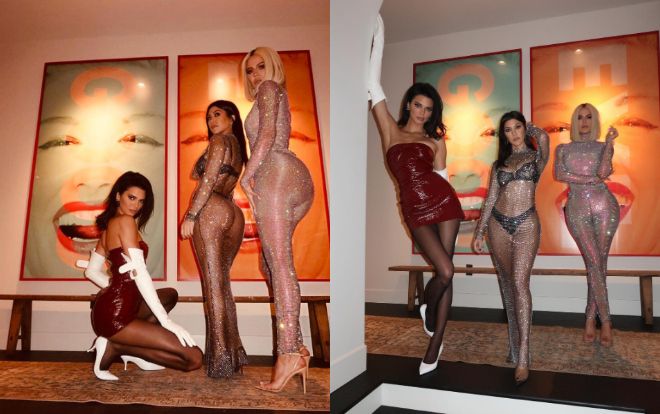 Kendall Jenner và chị em gái Kardashian khoe thân trong trang phục xuyên thấu