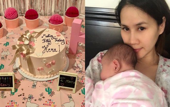 Thân Thúy Hà tổ chức tiệc đầy tháng toàn màu hồng dành cho con gái