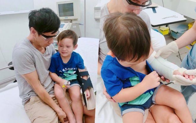 Ca sĩ Lý Hải 'bật khóc' khi cậu con trai Mio bị té gãy tay phải nhập viện