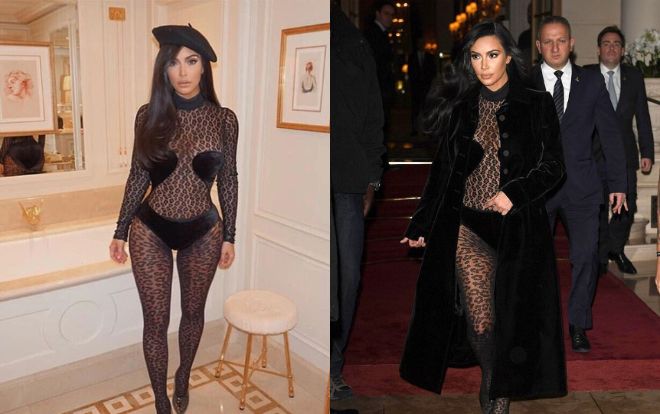 Kim Kardashian lại mặc đồ xuyên thấu khó hiểu tại Tuần lễ thời trang Paris