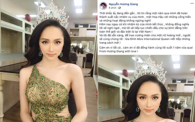Cận kề thời khắc trao vương miện Miss International Queen 2019, Hương Giang đăng vội dòng status đầy tình cảm!