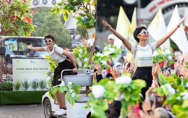 H’Hen Niê diễu hành cùng đàn voi 'nghìn ký' siêu hoành tráng tại sự kiện ở quê nhà