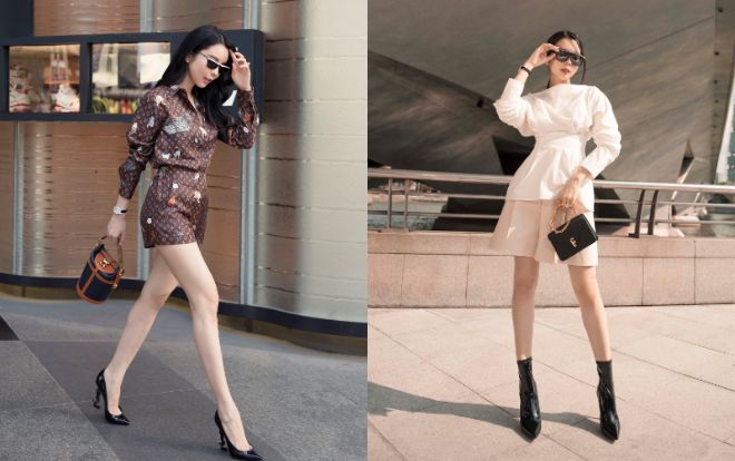 Huỳnh Vy lả lướt với đôi chân dài trên đường phố Singapore