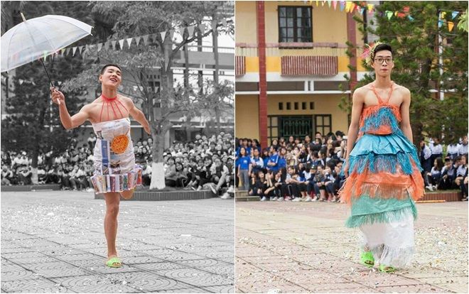 Chất như dàn nam sinh diện trang phục tái chế diễn catwalk với thần thái đỉnh cao khiến dân mạng chao đảo