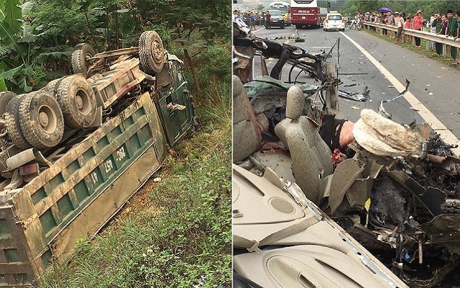 Đấu đầu xe tải, ô tô 4 chỗ bị đâm bẹp dí, tài xế mắc kẹt tử vong thương tâm