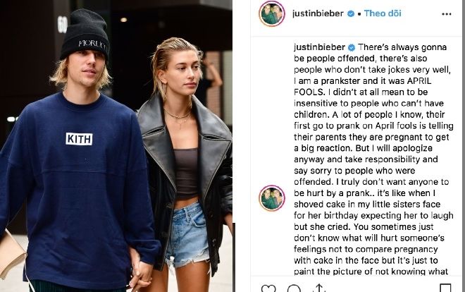 Bị chỉ trích dữ dội vì trò đùa Hailey mang thai, Justin Bieber lên tiếng xin lỗi