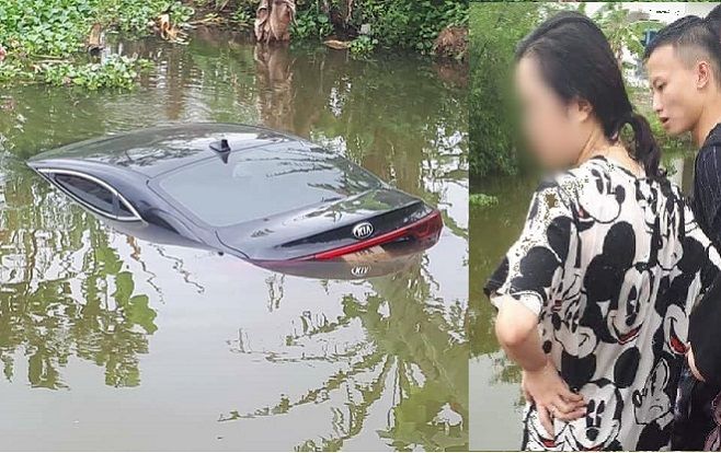 Đạp nhầm chân ga, nữ tài xế xinh đẹp chở 4 người lao thẳng xuống ao khiến con ô tô xịn mới mua 'chết đuối'