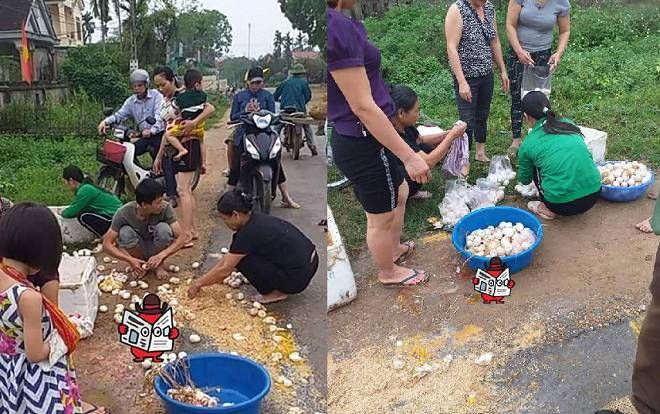 Ấm lòng cảnh bà con xúm lại nhặt từng quả trứng lấm lem giúp đỡ chị bán trứng gặp nạn trên đường