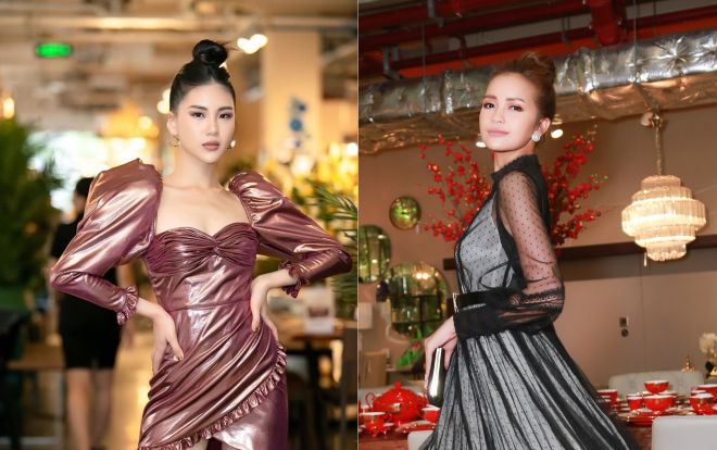 Hoa hậu Ngọc Châu diện đồ xuyên thấu, đọ dáng 'chị 9 em 10' cùng siêu mẫu Quỳnh Hoa
