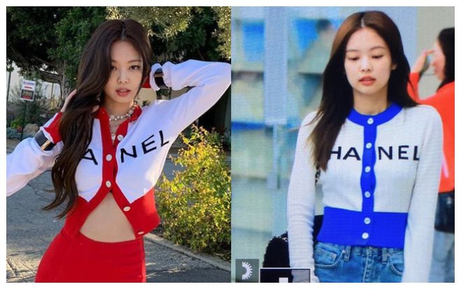 Cùng một chiếc áo, khi ở Mỹ thì Jennie bung lụa hết cỡ mà về đến Hàn lại kín như bưng